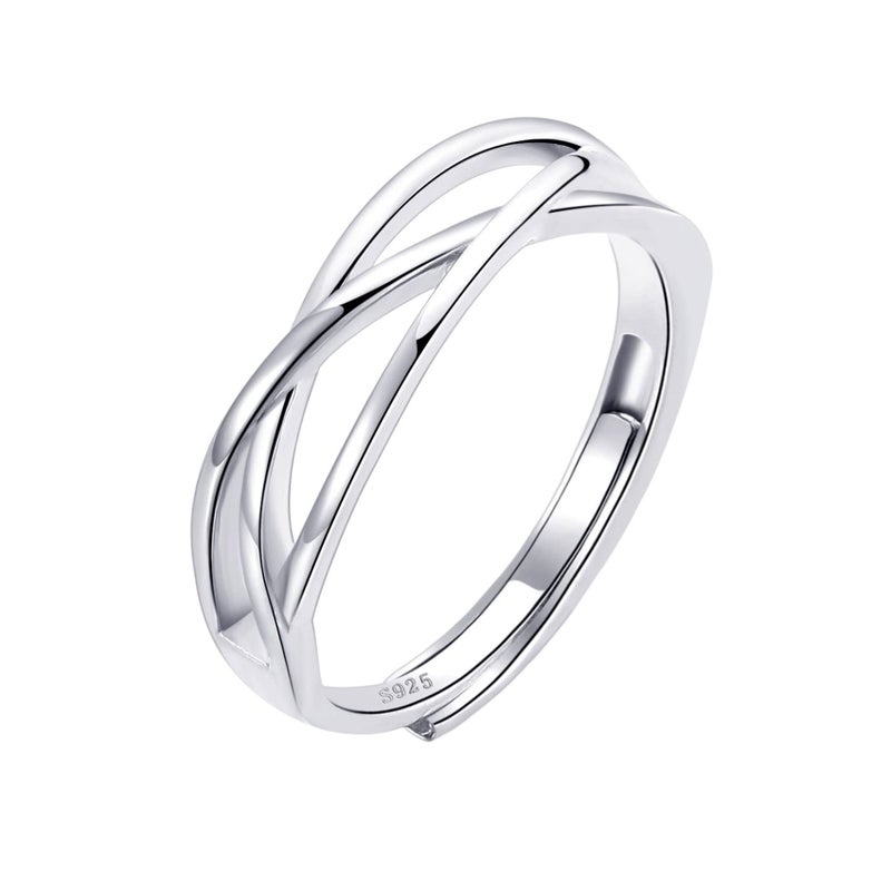 OOOPEL Sterling Silver Adjustable Ring S925 Silver Rings for Women Cubic Zirconia Twist Love Knot Dainty Ring Silver Minimalist Open Finger Rings Silver Thumb Sterling Silver Ring - Image 1