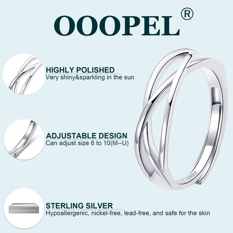 OOOPEL Sterling Silver Adjustable Ring S925 Silver Rings for Women Cubic Zirconia Twist Love Knot Dainty Ring Silver Minimalist Open Finger Rings Silver Thumb Sterling Silver Ring - Image 2