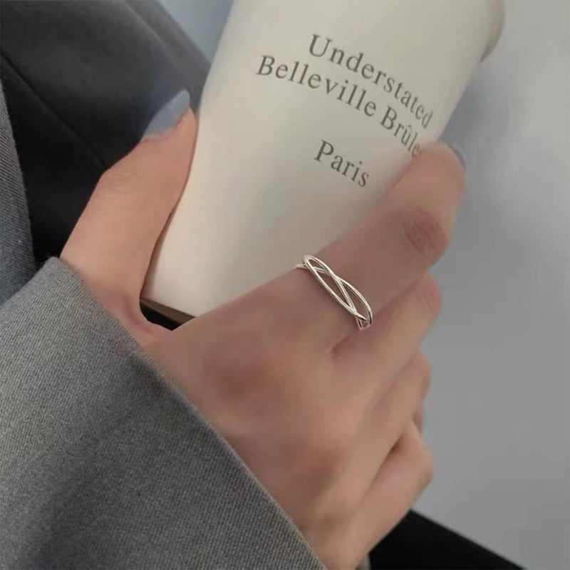 OOOPEL Sterling Silver Adjustable Ring S925 Silver Rings for Women Cubic Zirconia Twist Love Knot Dainty Ring Silver Minimalist Open Finger Rings Silver Thumb Sterling Silver Ring - Image 5