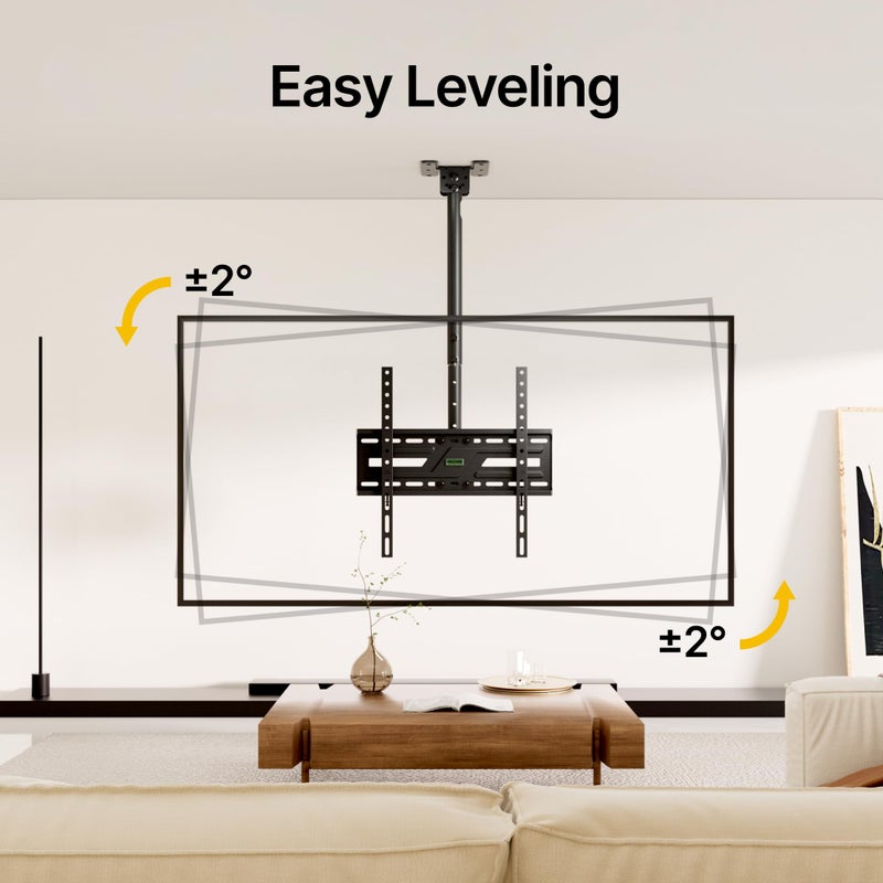 monTEK Ceiling TV Mount for 37-75 inch Flat Screen Displays, Hanging Adjustable Ceiling TV Bracket Fits Most LCD LED OLED 4K TVs, Pole Ceiling Mount Holds up to 110lbs, Max VESA 400x400mm - Image 4
