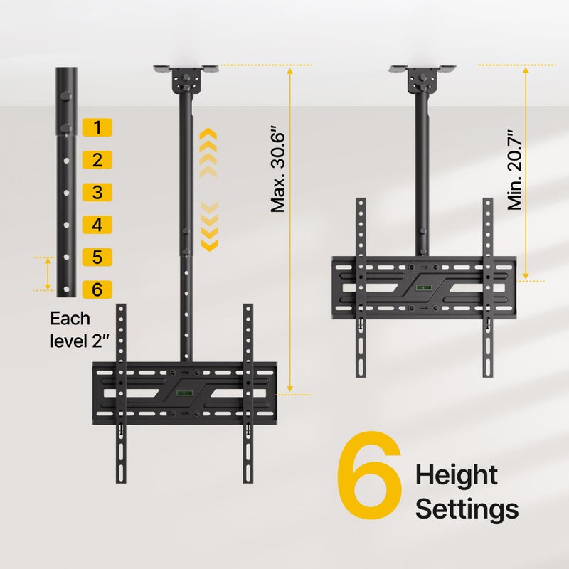 monTEK Ceiling TV Mount for 37-75 inch Flat Screen Displays, Hanging Adjustable Ceiling TV Bracket Fits Most LCD LED OLED 4K TVs, Pole Ceiling Mount Holds up to 110lbs, Max VESA 400x400mm - Image 2