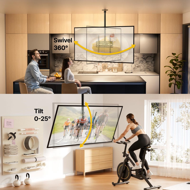 monTEK Ceiling TV Mount for 37-75 inch Flat Screen Displays, Hanging Adjustable Ceiling TV Bracket Fits Most LCD LED OLED 4K TVs, Pole Ceiling Mount Holds up to 110lbs, Max VESA 400x400mm - Image 3