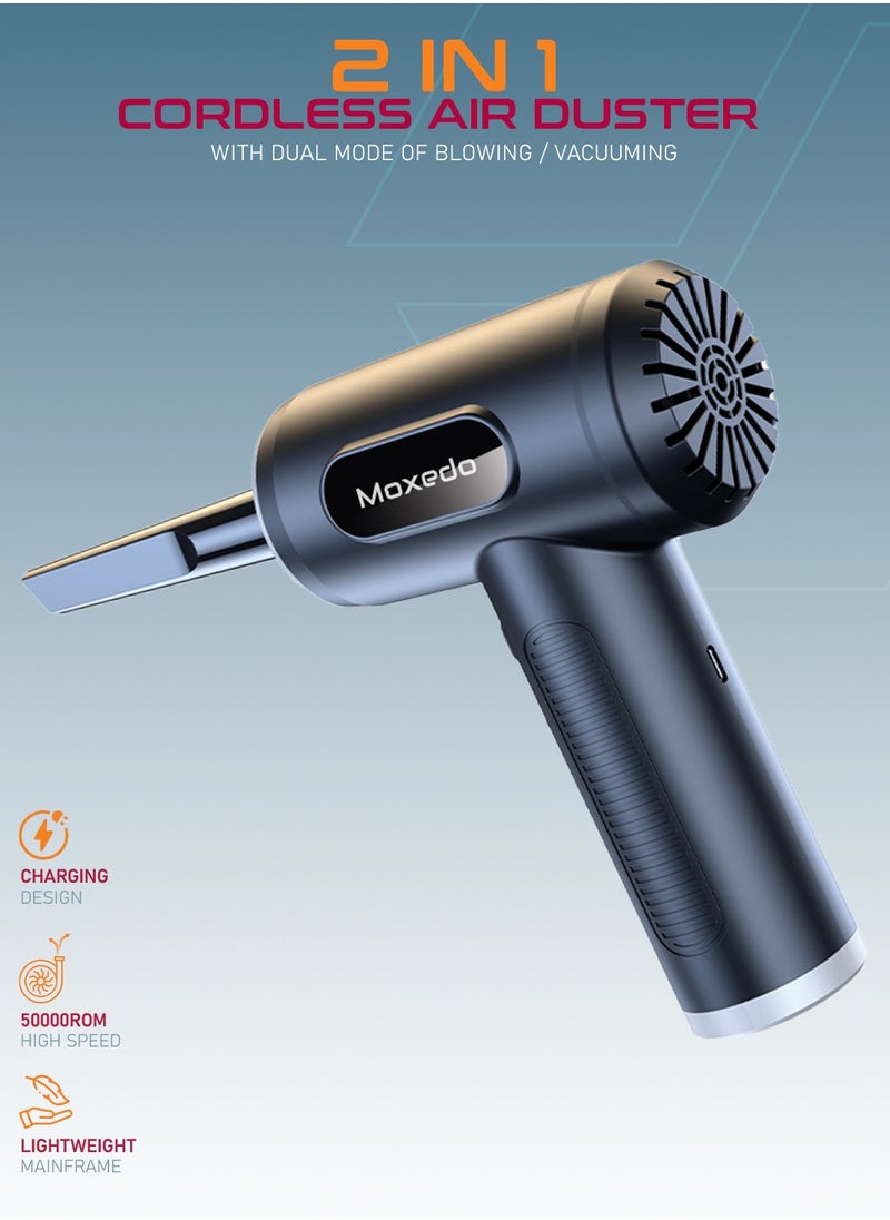 Moxedo - Moxedo 2 in 1 Cordless Air Duster 3 Gear Adjustable Portable Handheld Dual Mode Blowing and Vacuuming 50000 RMP with LED Light for Keyboard Cleaner, Computer and Car - Image 1