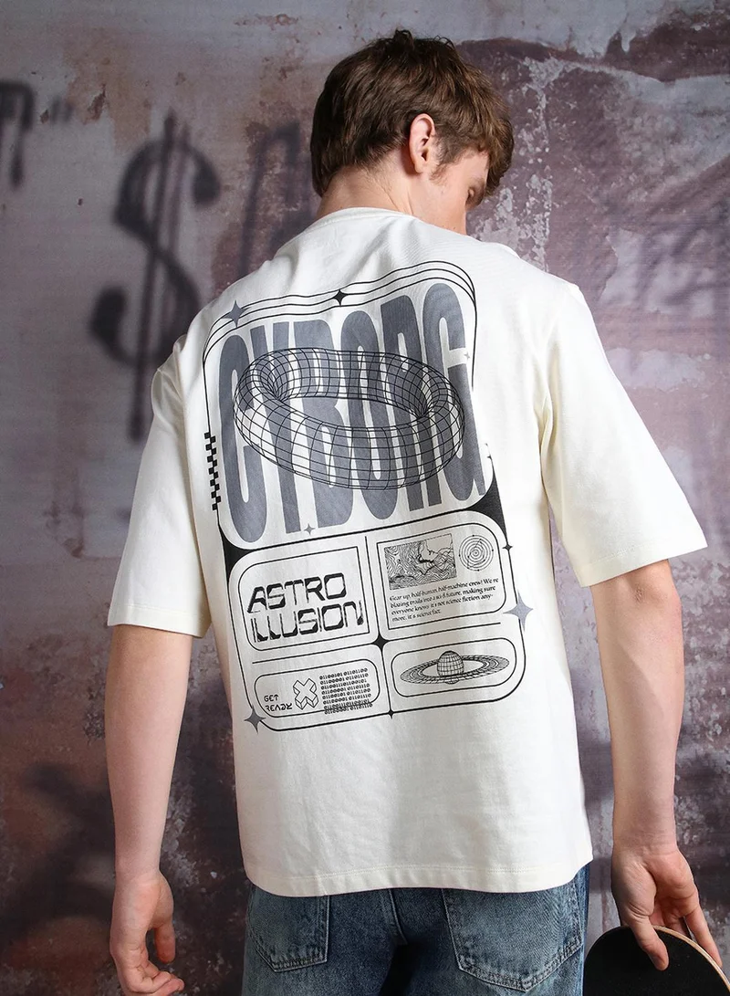 هوبرهولمي تيشيرت رجالي أوف وايت قطن % بطبعة مقاس كبير