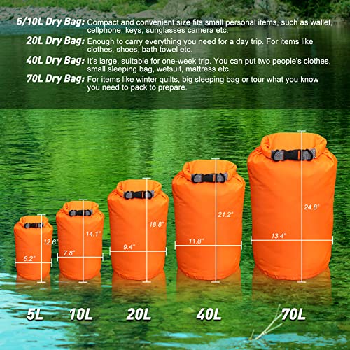R2Depot Waterproof Dry Bag, 5L/10L/20L/40L/70L Dry Storage Bag for Kayaking, Gym, Hiking, Swimming (Orange, 70L) - Image 4