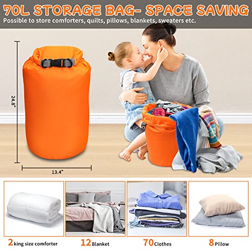 R2Depot Waterproof Dry Bag, 5L/10L/20L/40L/70L Dry Storage Bag for Kayaking, Gym, Hiking, Swimming (Orange, 70L) - Image 3