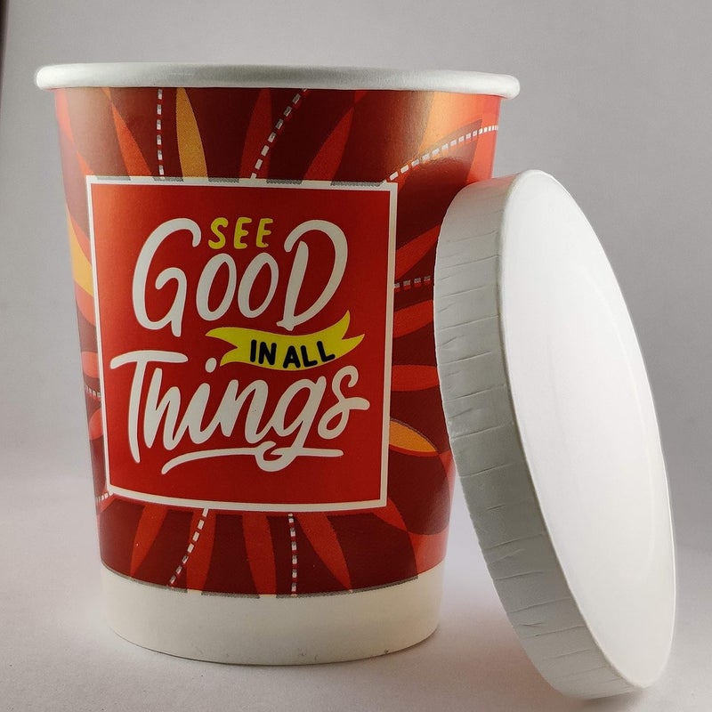PARICOTT 240ml 8Oz Good Things Printed with Paper Lid Disposable Party Paper Cups for Hot Cold Beverages Pack of 100pcs - Image 1