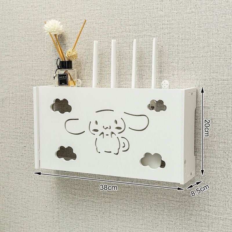 No-Drill Router Storage Box with WiFi Cable Organizer, Cat Power Strip and Set-Top Box Holder