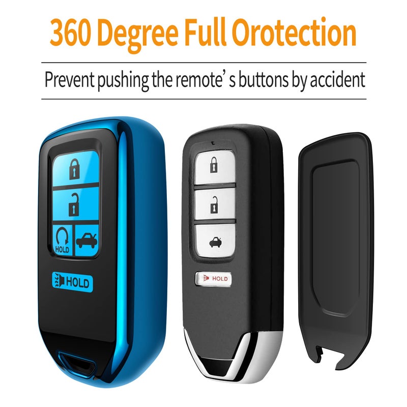 Sindeda for Honda Key fob Cover with Leather Keychain,Soft TPU Full Cover Protection,Key fob case Compatible With Honda Accord Civic CRV Pilot Odyssey Passport Smart Remote Keyï¼ŒKey Fob Shell-Blue - Image 4