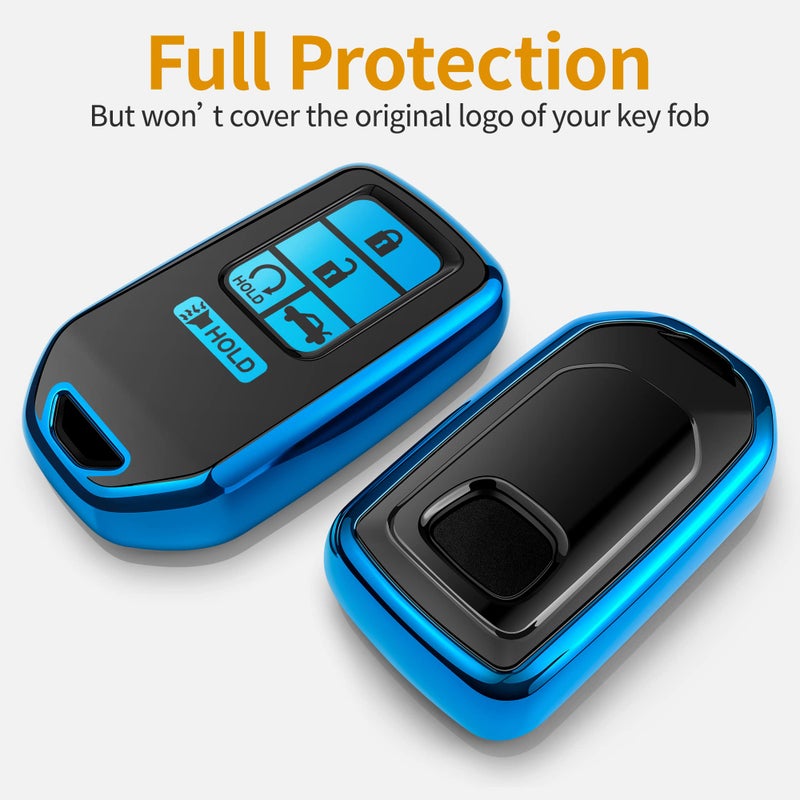 Sindeda for Honda Key fob Cover with Leather Keychain,Soft TPU Full Cover Protection,Key fob case Compatible With Honda Accord Civic CRV Pilot Odyssey Passport Smart Remote Keyï¼ŒKey Fob Shell-Blue - Image 3