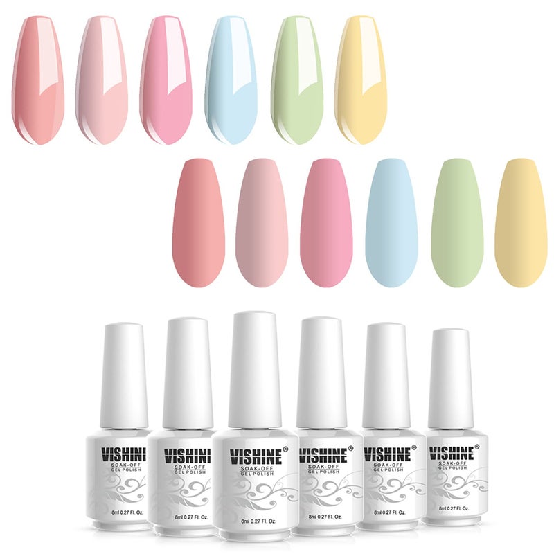 Vishine Macaron Series Nail Polish Set  Peach Pink Blue Green Yellow UV LED Varnish DIY Home Salon Collection 6Pcs