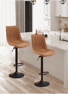 RATSAW Bar Stools Set of 2 Swivel Counter Height Barstools with Back Adjustable Modern Bar Chairs Tall Armless PU Leather Kitchen Island Stool Brown  - Image 4