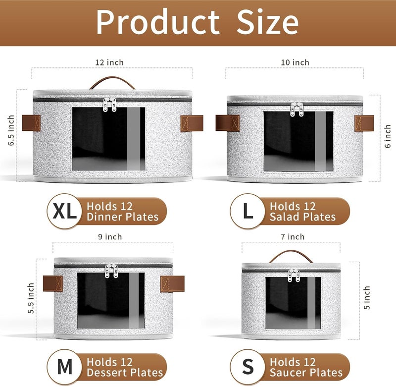 Foyego 4 Piece China Storage Containers, Dish Storage Containers with Clear Windows, Hard Shell Plate Organizer with Handles, Stackable Moving Boxes for Dishes, Glassware, Dinnerware, Plates, Light Gray - Image 2
