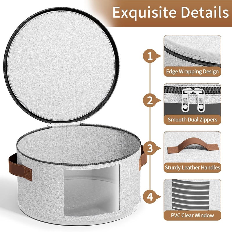 Foyego 4 Piece China Storage Containers, Dish Storage Containers with Clear Windows, Hard Shell Plate Organizer with Handles, Stackable Moving Boxes for Dishes, Glassware, Dinnerware, Plates, Light Gray - Image 3