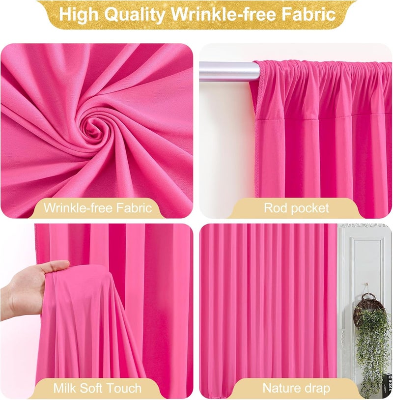 PARTISKY 24x10FT Hot Pink Backdrop Curtains for Wedding Parties, Wrinkle Free Polyester Photography Backdrop Drapes for Wedding Baby Shower Birthday Parties Stage Background Stand Decorations 4x10ft,6 Panels - Image 2