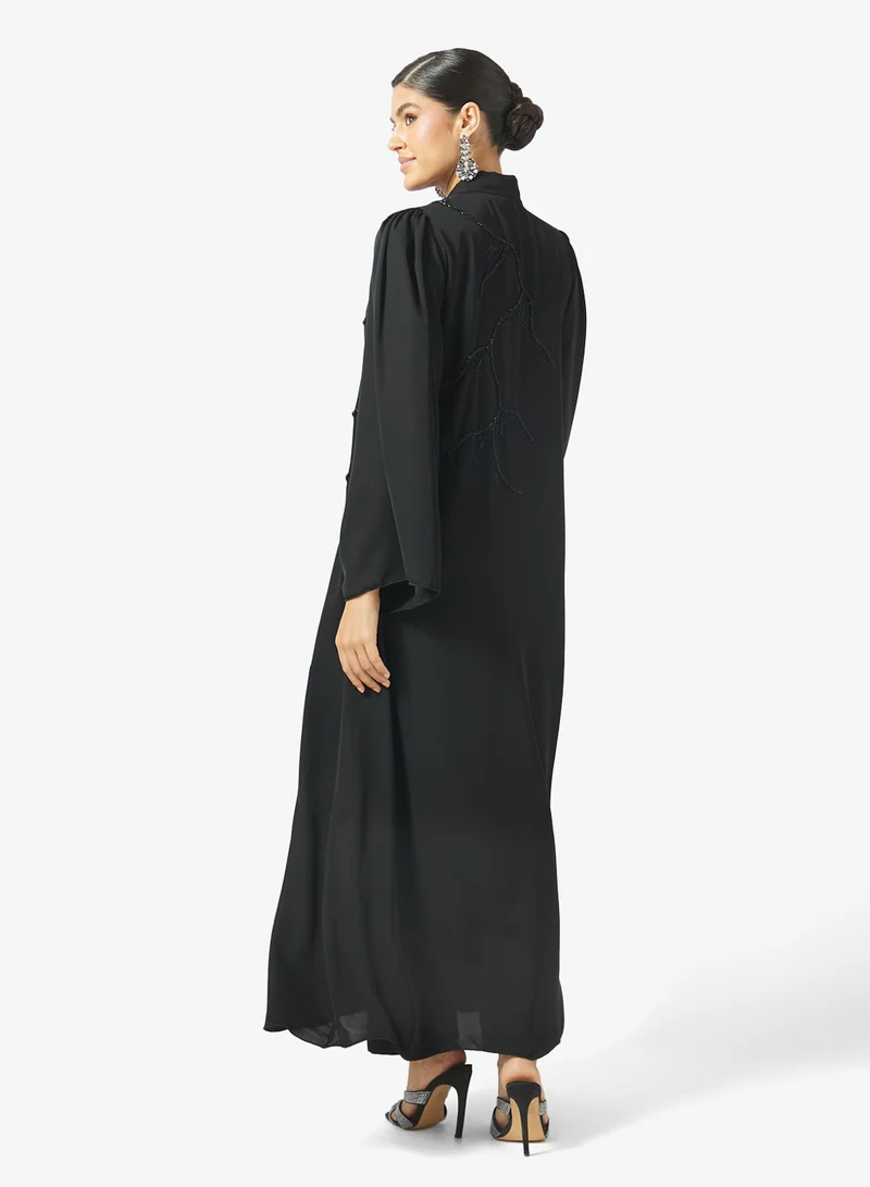 Hayas Closet Embellished Open Front V Neck Abaya
