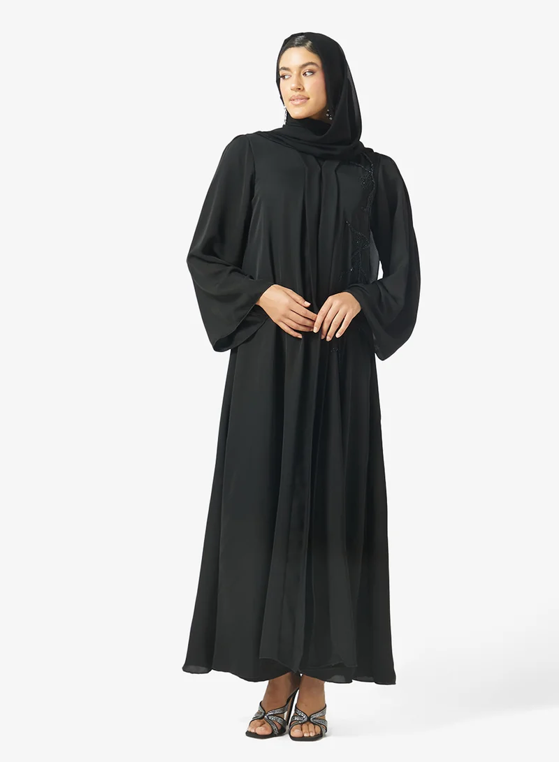 Hayas Closet Embellished Open Front V Neck Abaya