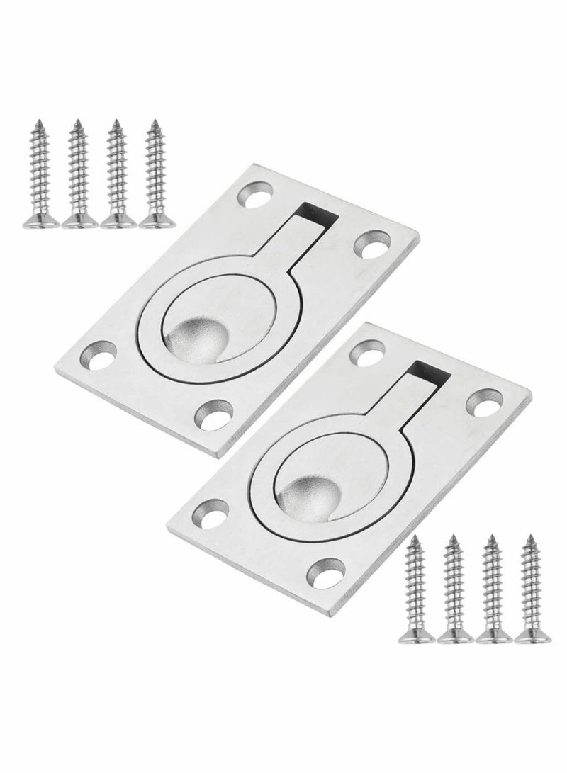 Square Flush Pull Ring Handles, 2 Pack Stainless Steel Recessed Furniture Handle, Boat Hatch Latch Cabinet Mount Lifting Ring Pull Handle 2.44 x 1.73 Inch - Image 1
