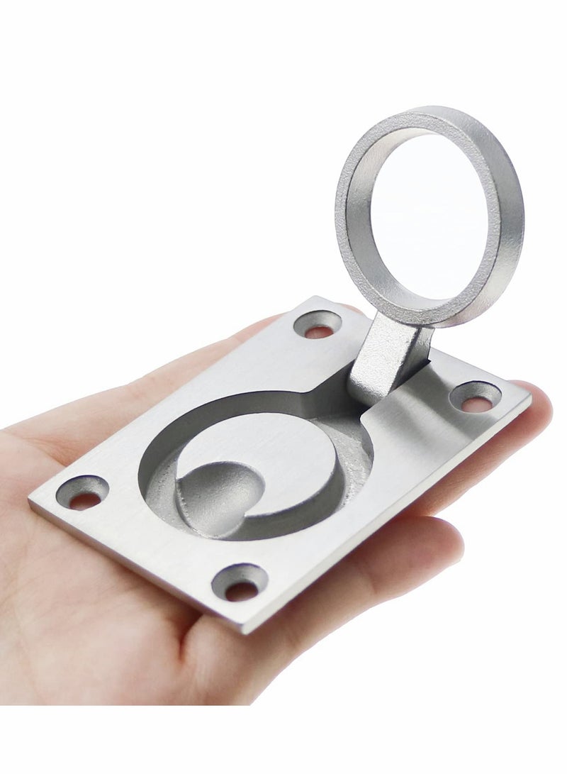 Square Flush Pull Ring Handles, 2 Pack Stainless Steel Recessed Furniture Handle, Boat Hatch Latch Cabinet Mount Lifting Ring Pull Handle 2.44 x 1.73 Inch - Image 4