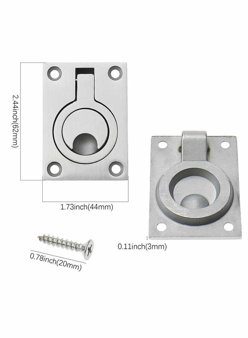 Square Flush Pull Ring Handles, 2 Pack Stainless Steel Recessed Furniture Handle, Boat Hatch Latch Cabinet Mount Lifting Ring Pull Handle 2.44 x 1.73 Inch - Image 2