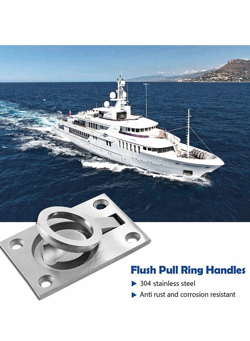 Square Flush Pull Ring Handles, 2 Pack Stainless Steel Recessed Furniture Handle, Boat Hatch Latch Cabinet Mount Lifting Ring Pull Handle 2.44 x 1.73 Inch - Image 5