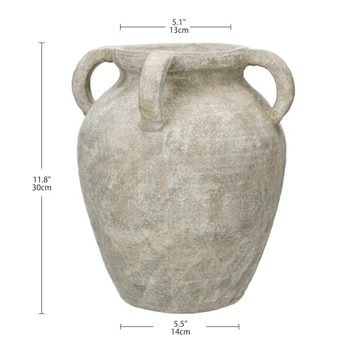 Arborus Handmade Flower Vase 12 Tall Terracotta Vase Green Vintage Ceramic vase Rustic Antique Decor with 3 Handles Wide Mouth Matte Finish for Home Office Resto Caf Dcor - Image 3