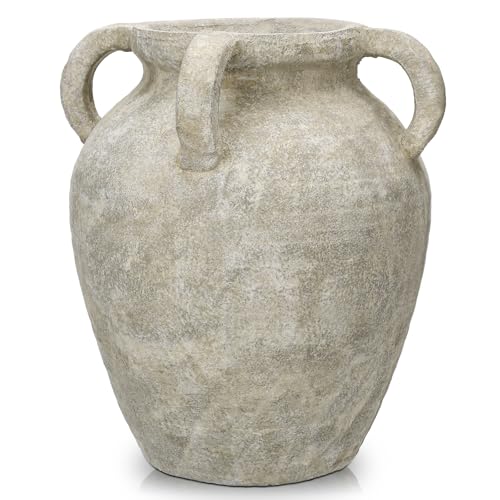 Arborus Handmade Flower Vase 12 Tall Terracotta Vase Green Vintage Ceramic vase Rustic Antique Decor with 3 Handles Wide Mouth Matte Finish for Home Office Resto Caf Dcor - Image 1