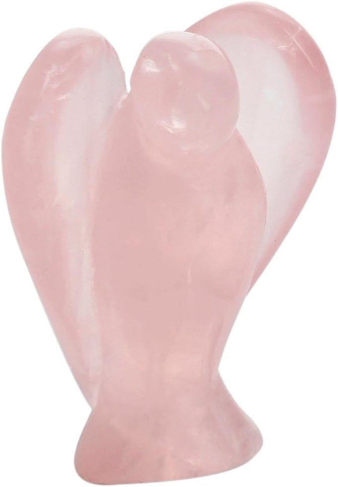 ROSE QUARTZ CARVED GUARDIAN ANGEL NATURAL CRYSTAL POCKET STATUES FIGURINES 1.5"