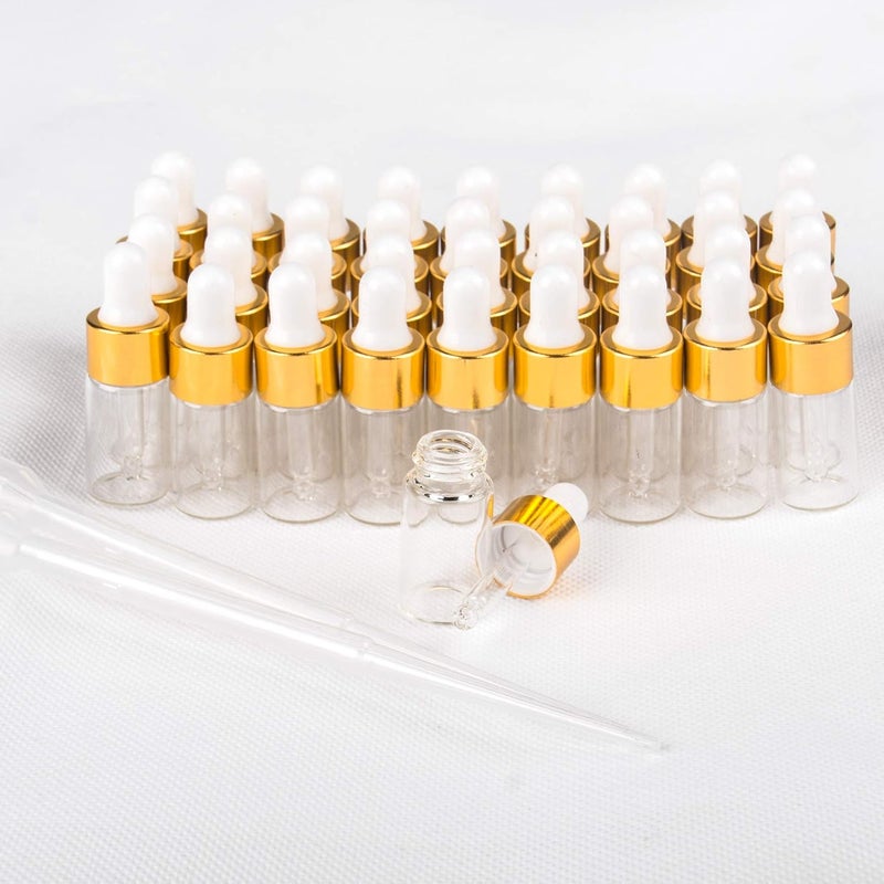 Easeen Sample Dropper Bottles, Mini Dropper Bottles with 2 Pcs Plastic Droppers for Traveling Essential Oils DIY Cosmetic Liquid Sample Perfume, Gold, 5ML-50PCS, Minimalist - Image 2