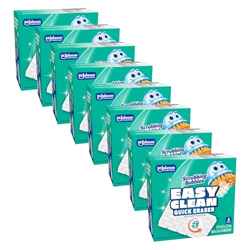 Scrubbing Bubbles Easy Clean Quick Eraser, Multipurpose Durable Bathroom Cleaner Sponge for Shower and Tub Tiles, Sinks, Faucets, Counters, Toilets, Glass Doors & More, 8 Pack Case (32 Erasers Total) - Image 1