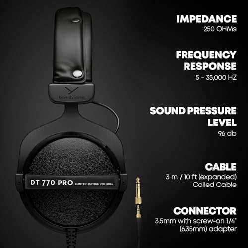 Beyer Dynamic beyerdynamic DT 770 Pro 250 ohm Professional Studio Headphones (Limited Black Edition) - Image 3
