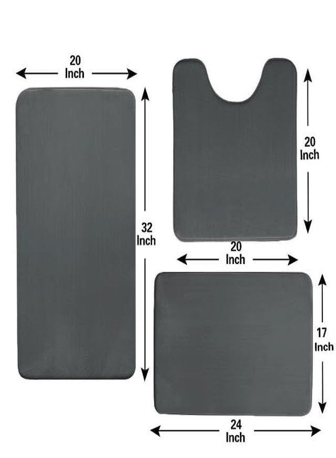 Madeals Memory Foam Bathroom Mat Set 3 Piece Bathroom Contour Rugs Combo, Soft Shaggy 2 Piece Bath Shower Mat and U-Shaped Toilet Floor Rug Carbon Gray - Image 2