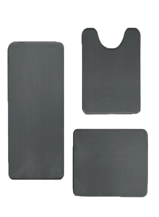 Madeals Memory Foam Bathroom Mat Set 3 Piece Bathroom Contour Rugs Combo, Soft Shaggy 2 Piece Bath Shower Mat and U-Shaped Toilet Floor Rug Carbon Gray - Image 1