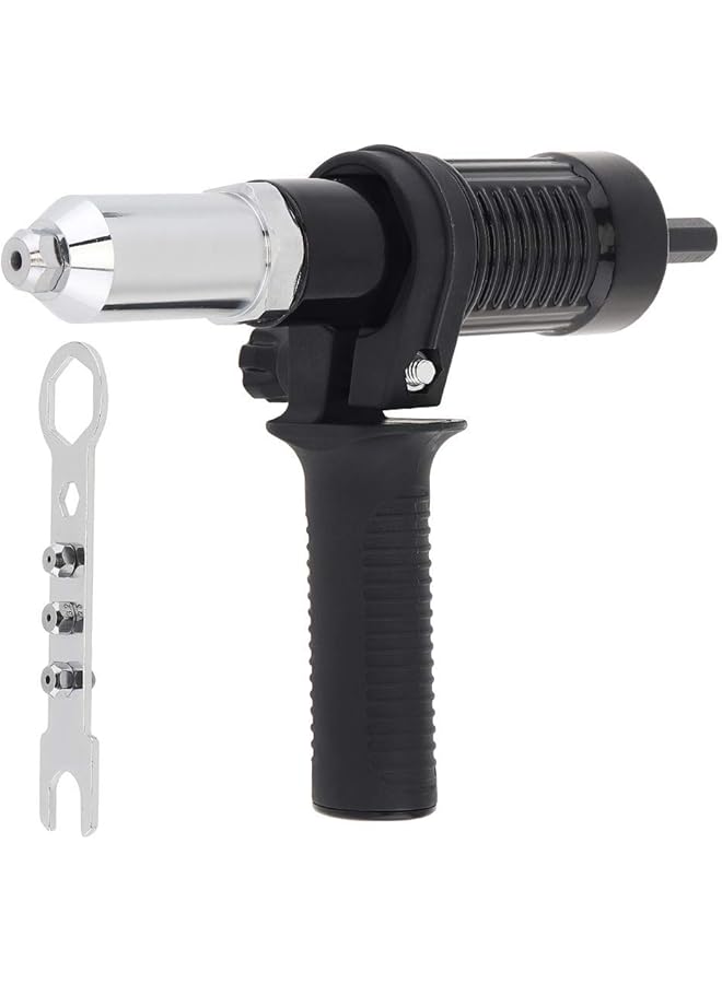 Excefore Electric Riveting Gun Adapter, Black Alloy Steel Rivet Adapter With Multiple Rivet Head Sizes (2.4/3.2/4.0/4.8Mm) And Handle Wrench, Compatible With Electric Drills For Efficient Riveting - Image 1