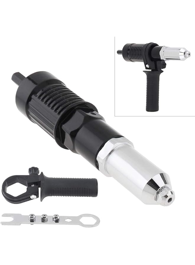 Excefore Electric Riveting Gun Adapter, Black Alloy Steel Rivet Adapter With Multiple Rivet Head Sizes (2.4/3.2/4.0/4.8Mm) And Handle Wrench, Compatible With Electric Drills For Efficient Riveting - Image 3