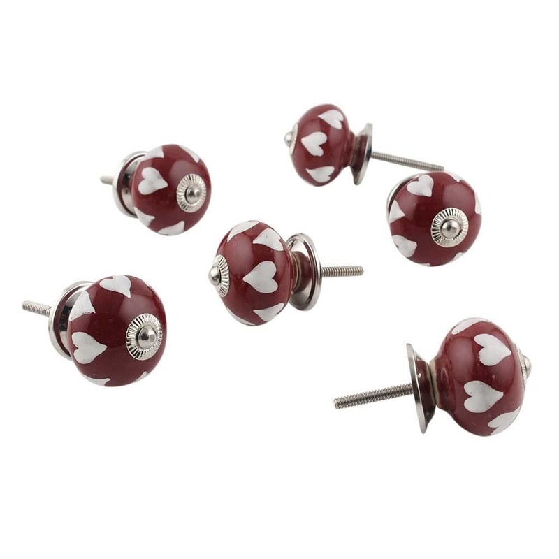 Indian-Shelf IndianShelf Pack of 6 Brown Heart Door Pull Ceramic Drawer Knob Round Dresser Knob Door Handles Drawer Pull Kitchen Pulls and Knobs Farmhouse Kitchen Cabinet Pulls Door Knobs 