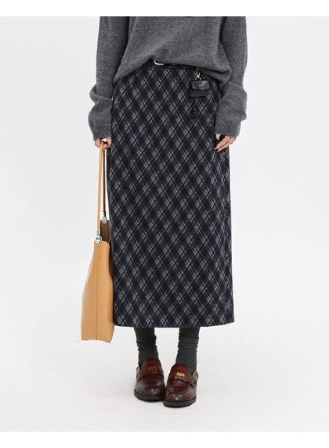 XINYANG Plaid Skirt 2025 Autumn Winter Elastic Waist High Waist Literary Retro Slimming Midi Skirt - Image 1