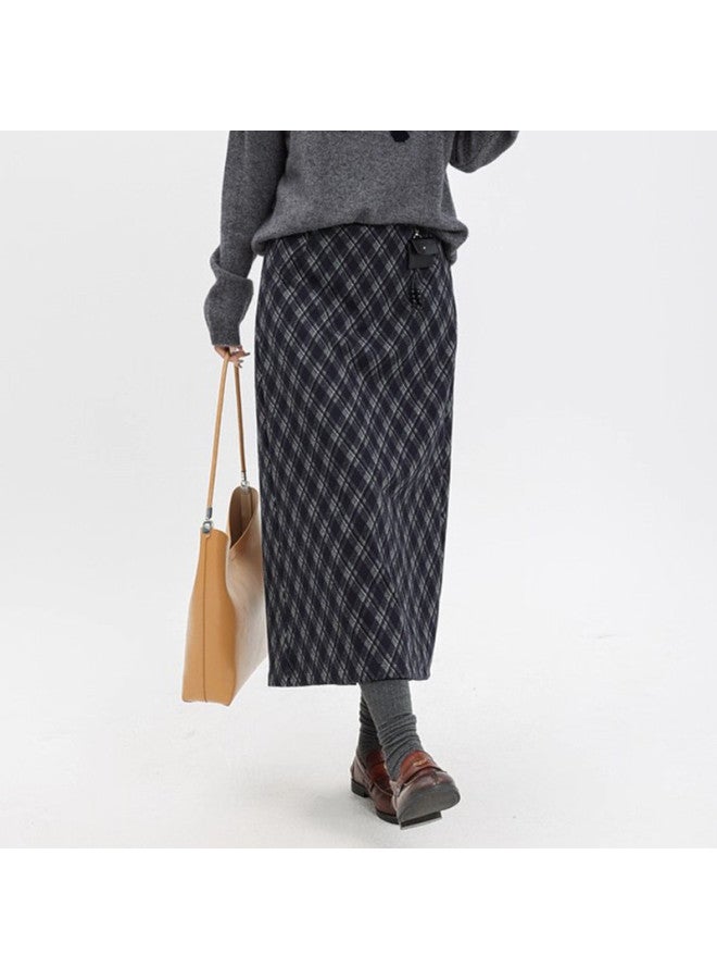 XINYANG Plaid Skirt 2025 Autumn Winter Elastic Waist High Waist Literary Retro Slimming Midi Skirt - Image 3