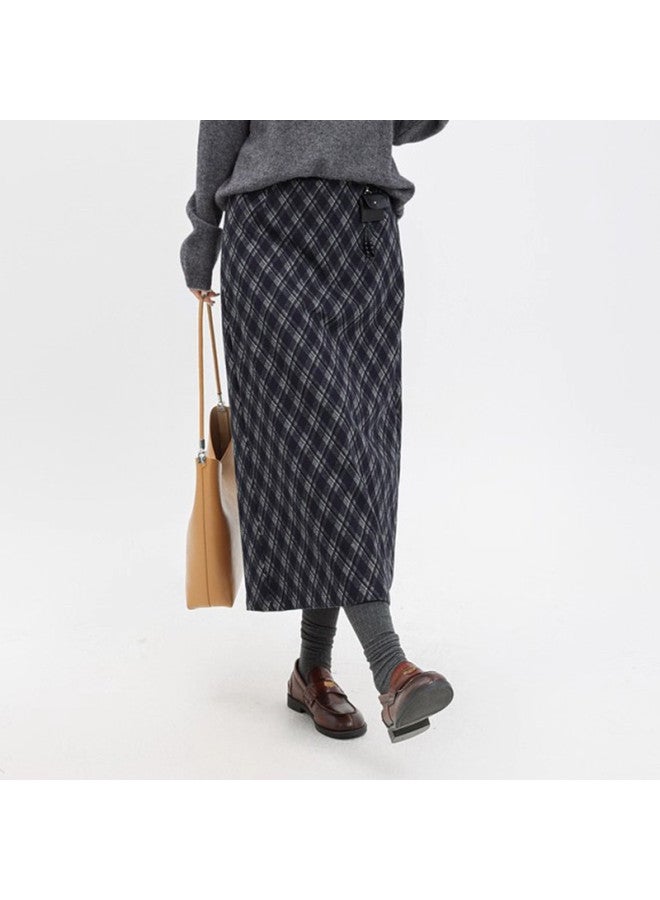 XINYANG Plaid Skirt 2025 Autumn Winter Elastic Waist High Waist Literary Retro Slimming Midi Skirt - Image 4