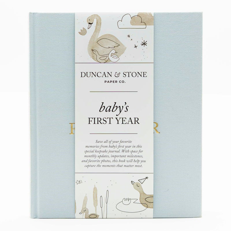 DUNCAN & STONE PAPER CO. Baby First Year Book - Heirloom Keepsake Baby Memory Book to Record Important Milestones, Photos & More - Pregnancy Books (Sky Blue,112 Pages) - Image 1