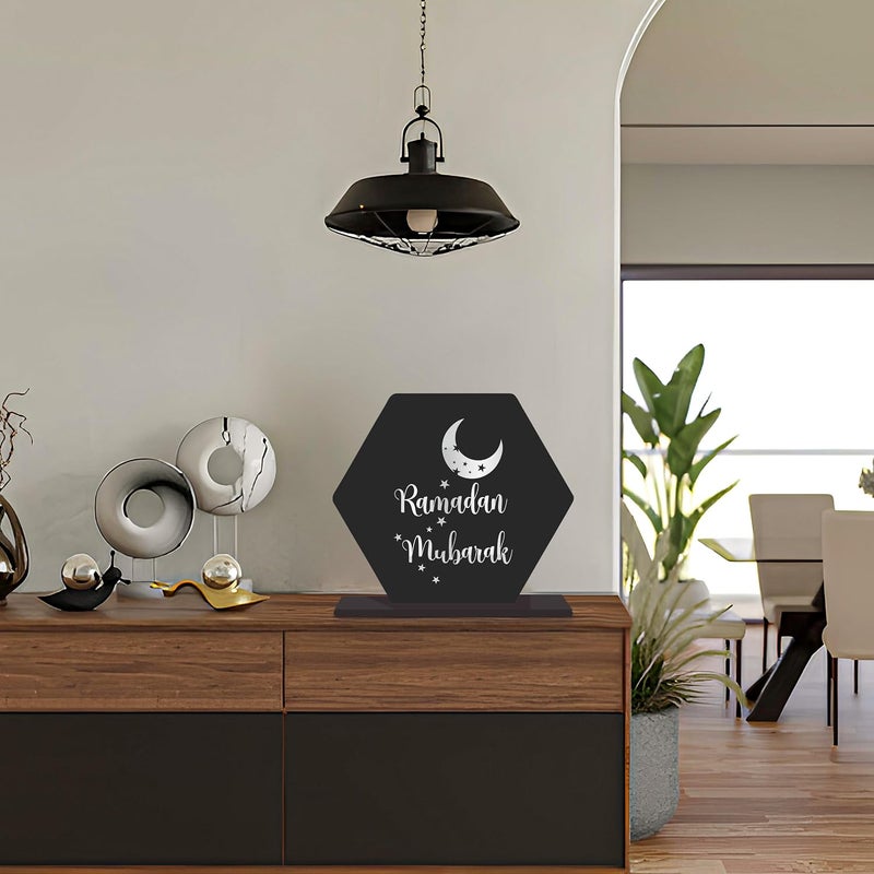 Sketchfab زخرفة طاولة خشبية أنيقة "رمضان مبارك" من سكيتش فاب - تصميم هلال ونجوم سداسي | أفضل هدية - Image 5