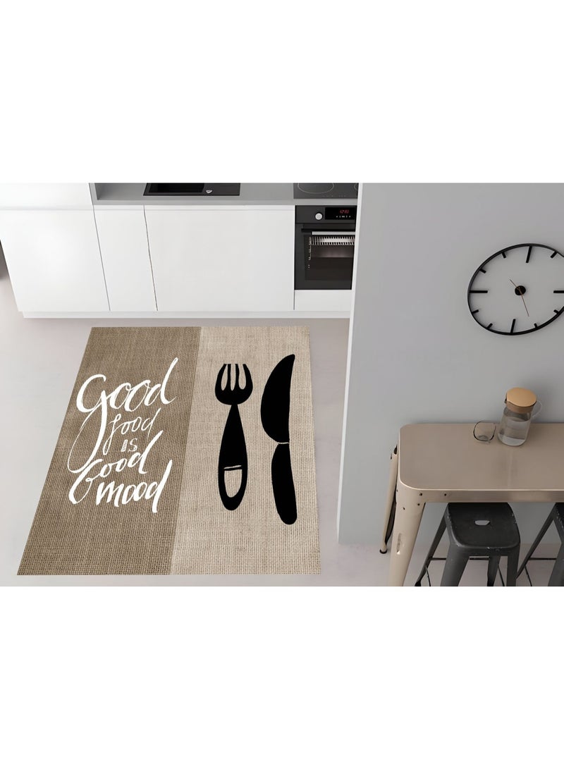 العنوان: مشاية مطبخ 3D مودرن - تصميم "Good Food" - مقاس 120×180 سم - بظهر دوتس مانع للانزلاق - Image 1