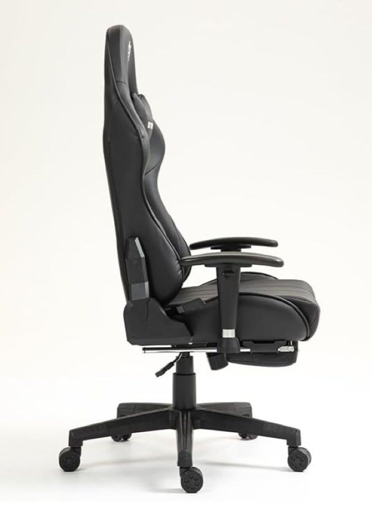 SKY-TOUCH Ergonomic Gaming Chair, Reclining with Headrest, Footrest, and Lumbar Support, Adjustable Armrests, PU Leather, Height Adjustable, 360° Swivel, 54x52x132cm, Black（New upgrade)  - Image 2
