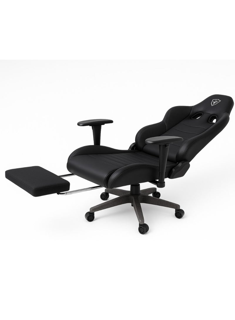 SKY-TOUCH Ergonomic Gaming Chair, Reclining with Headrest, Footrest, and Lumbar Support, Adjustable Armrests, PU Leather, Height Adjustable, 360° Swivel, 54x52x132cm, Black（New upgrade)  - Image 3