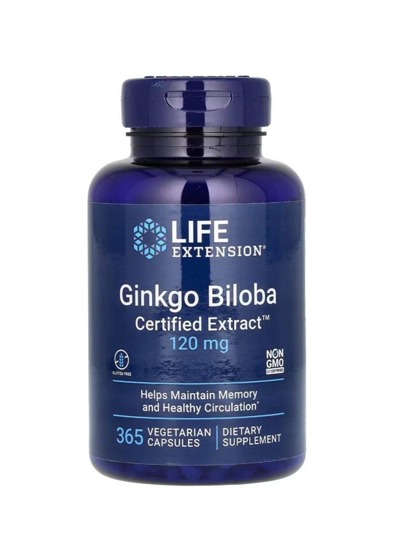 لايف إكستنشن مستخلص الجنكة بيلوبا المعتمد ١٢٠ ملغ ٣٦٥ كبسولة نباتية - Image 1