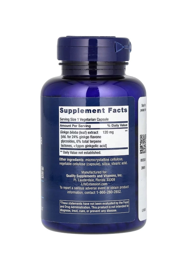 لايف إكستنشن مستخلص الجنكة بيلوبا المعتمد ١٢٠ ملغ ٣٦٥ كبسولة نباتية - Image 2