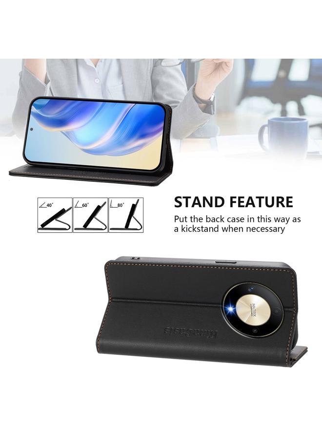 S-TOP Case For Honor X9b / Magic6 Lite 5G Global RC01 Dual-Folded Magnetic Suction RFID Leather Phone Case - Image 4