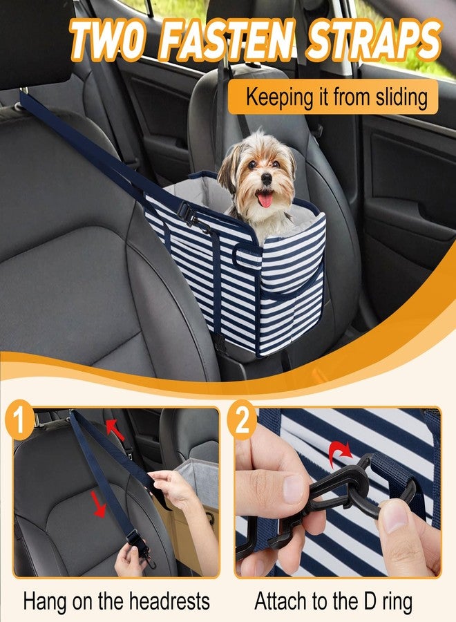 NECKORY Portable Dog Car Seat for Small Dogs - Adjustable Safety Leash, Washable Cushion & Storage Pocket - Pet Booster Seat for Car Travel- Blue Stripes - Image 5