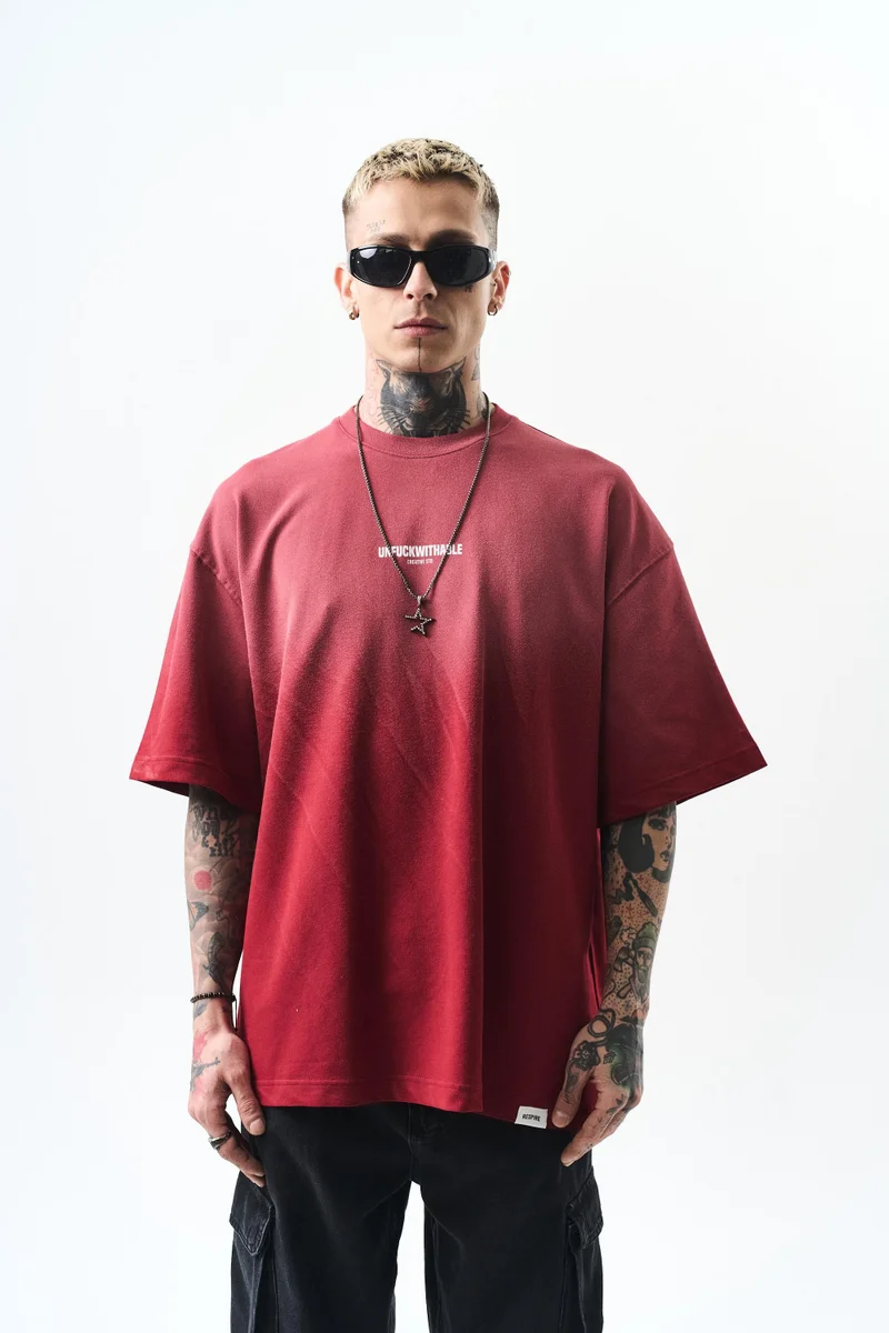 ريسباير تي شيرت رجالي مقاس كبير (Oversize) بطبعة "Unfuckwithable"، خمري