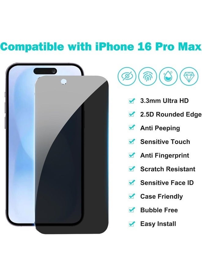 vesus [3+3 Pack] Privacy Screen Protector for iPhone 16 Pro Max with Camera Lens Protector | Full Coverage Anti-Spy Tempered Glass Film | 9H Hardness | Enhanced Edge Protection | Easy Installation | Bubble Free [6.9 Inch] - Image 2